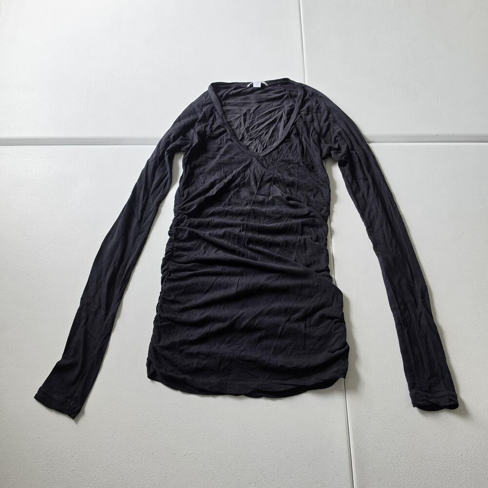 James Perse Shirt Womens 2 Black V Neck Long Sleeve Jersey Stretch Slim Fit Top